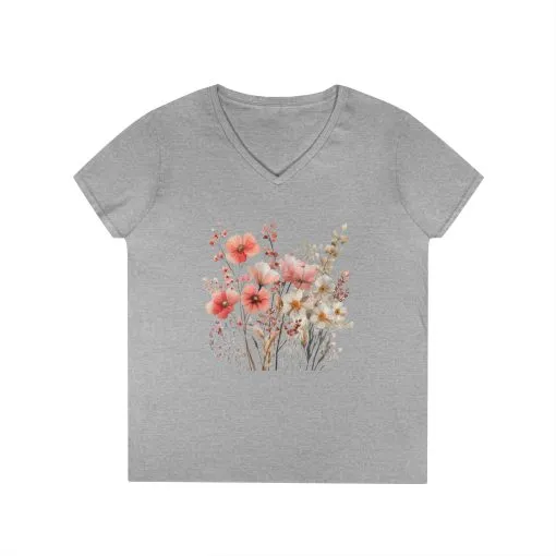 Floral Print Ladies' V-Neck T-Shirt - Perfect for Spring Outings - Image 3