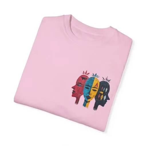 Vibrant Unisex Garment-Dyed T-Shirt with African Masks Design - Image 38