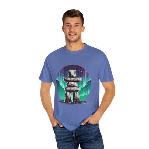 Northern Lights Stone Cairn Unisex Garment-Dyed T-Shirt - Image 27