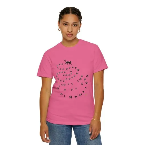 Whimsical Cat and Paw Print T-Shirt for Animal Lovers - Image 36