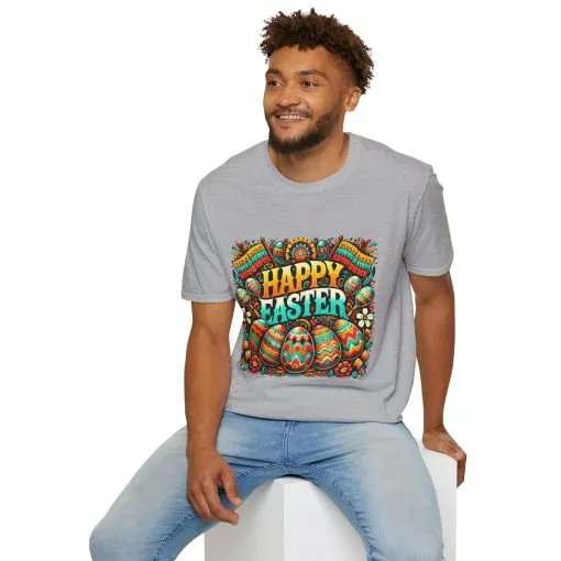 Happy Easter Unisex Softstyle T-Shirt - Colorful Easter Egg Design - Image 25