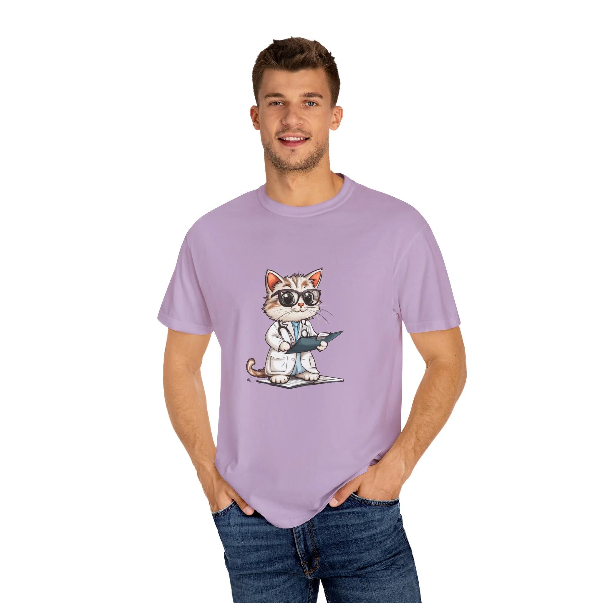 Funny Cat Doctor Unisex Garment-Dyed T-Shirt - Image 58