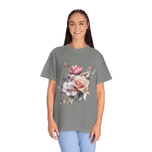 Floral Bouquet Unisex Garment-Dyed T-Shirt - Perfect for Spring Celebrations - Image 15