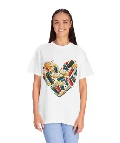 Book Lover's Heart Unisex Garment-Dyed T-Shirt