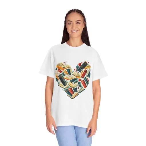 Book Lover's Heart Unisex Garment-Dyed T-Shirt