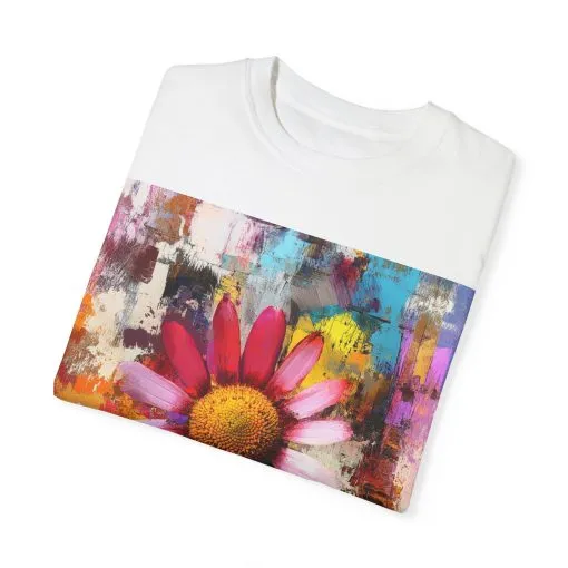 Colorful Floral Art Unisex Garment-Dyed T-Shirt - Image 6