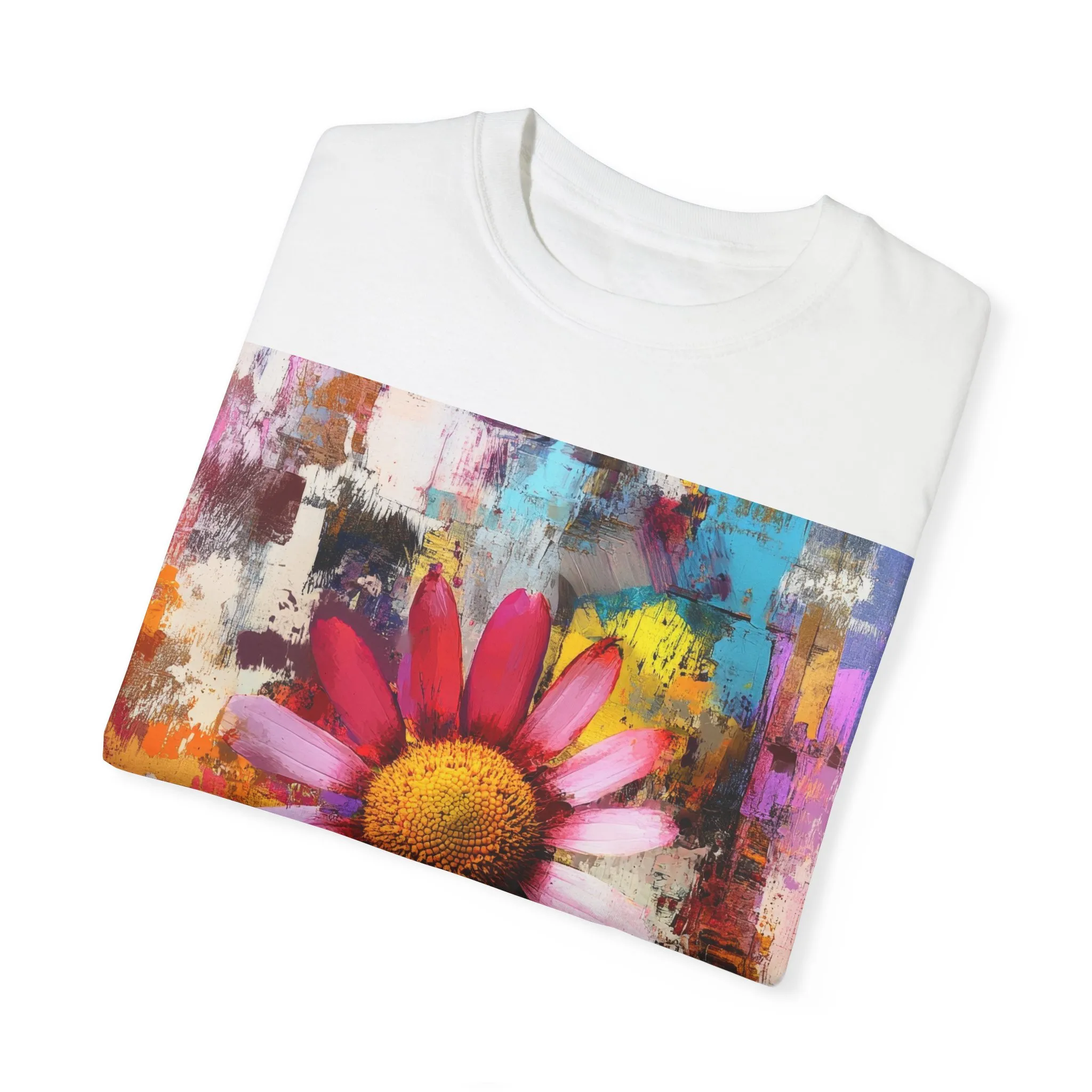 Colorful Floral Art Unisex Garment-Dyed T-Shirt - Image 6