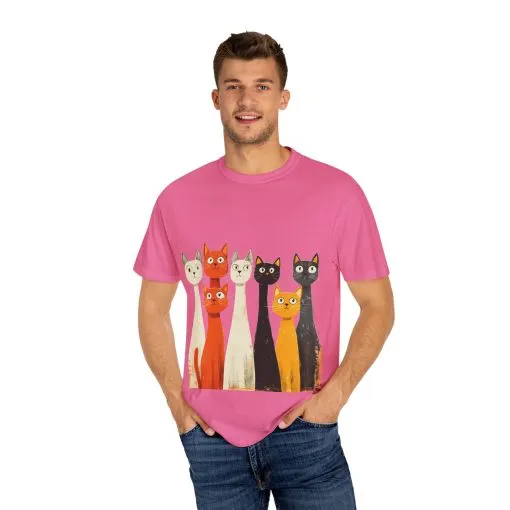 Vintage Cat Illustration Unisex Garment-Dyed T-Shirt - Perfect for Cat Lovers - Image 47