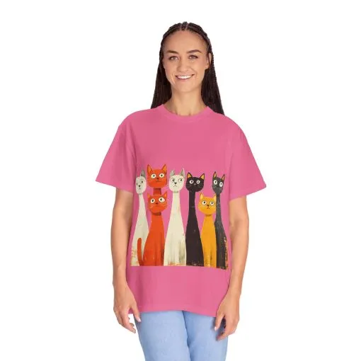Vintage Cat Illustration Unisex Garment-Dyed T-Shirt - Perfect for Cat Lovers - Image 48
