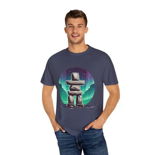 Northern Lights Stone Cairn Unisex Garment-Dyed T-Shirt - Image 39
