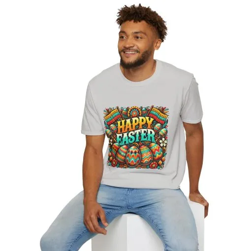 Happy Easter Unisex Softstyle T-Shirt - Colorful Easter Egg Design - Image 20