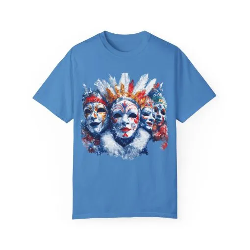 Vibrant Carnival Masks T-Shirt - Unisex Garment-Dyed Tee for Festive Celebrations - Image 2