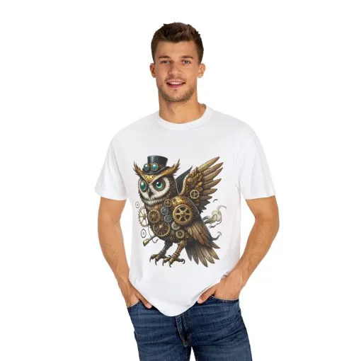 Steampunk Owl Unisex Garment-Dyed T-Shirt - Image 7