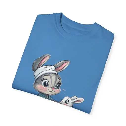 Cute Nurse Bunny Unisex Garment-Dyed T-Shirt - Image 42