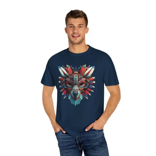 Vibrant Tribal Mask Unisex Garment-Dyed T-Shirt | Unique Festival Fashion - Image 43