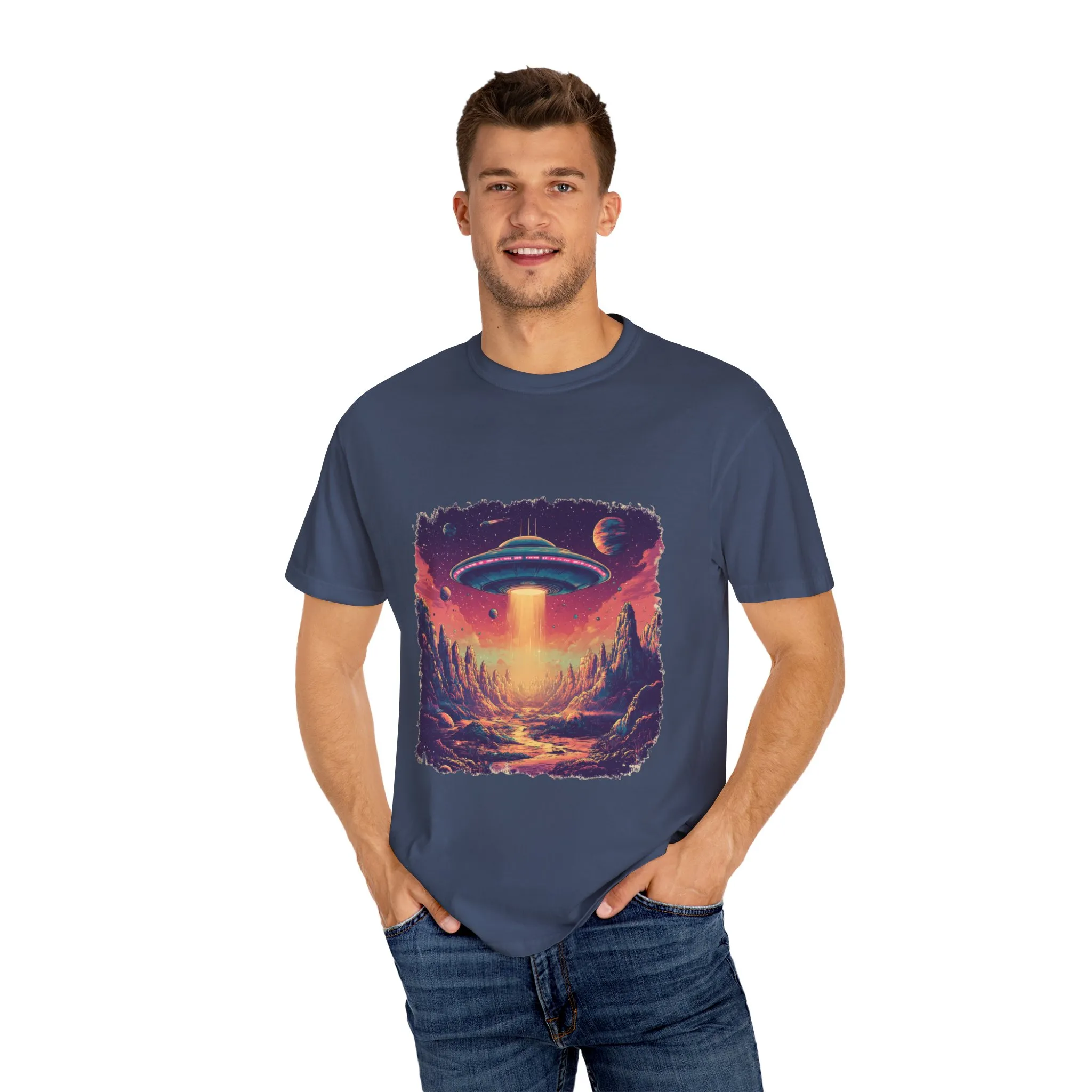 Galactic Adventure Unisex T-Shirt - UFO and Cosmic Landscape Design - Image 19