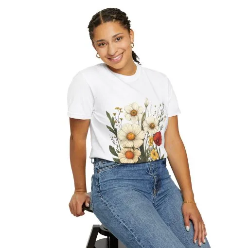 Floral Garden Unisex T-Shirt - Vintage Style Flower Design - Image 8