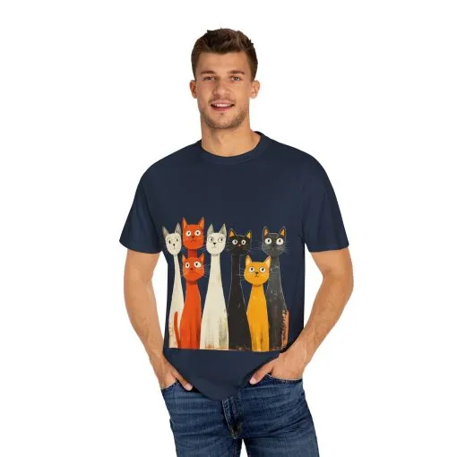 Vintage Cat Illustration Unisex Garment-Dyed T-Shirt - Perfect for Cat Lovers - Image 43