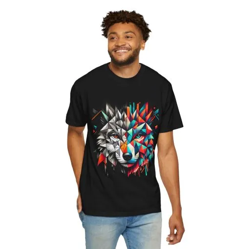 Vibrant Wolf Design Unisex Garment-Dyed T-Shirt - Colorful Art Tee - Image 27