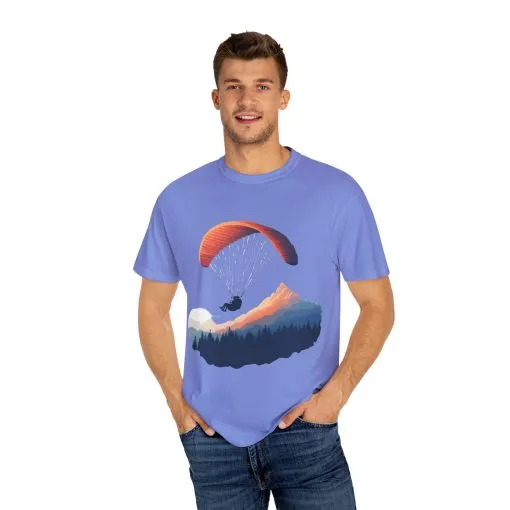 Adventure Awaits Unisex Garment-Dyed T-shirt - Paragliding and Mountain Design - Image 3