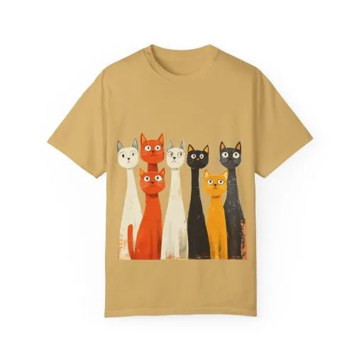Vintage Cat Illustration Unisex Garment-Dyed T-Shirt - Perfect for Cat Lovers - Image 17