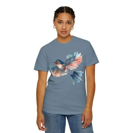 Colorful Bird Art Unisex T-Shirt - Nature-Inspired Garment-Dyed Tee