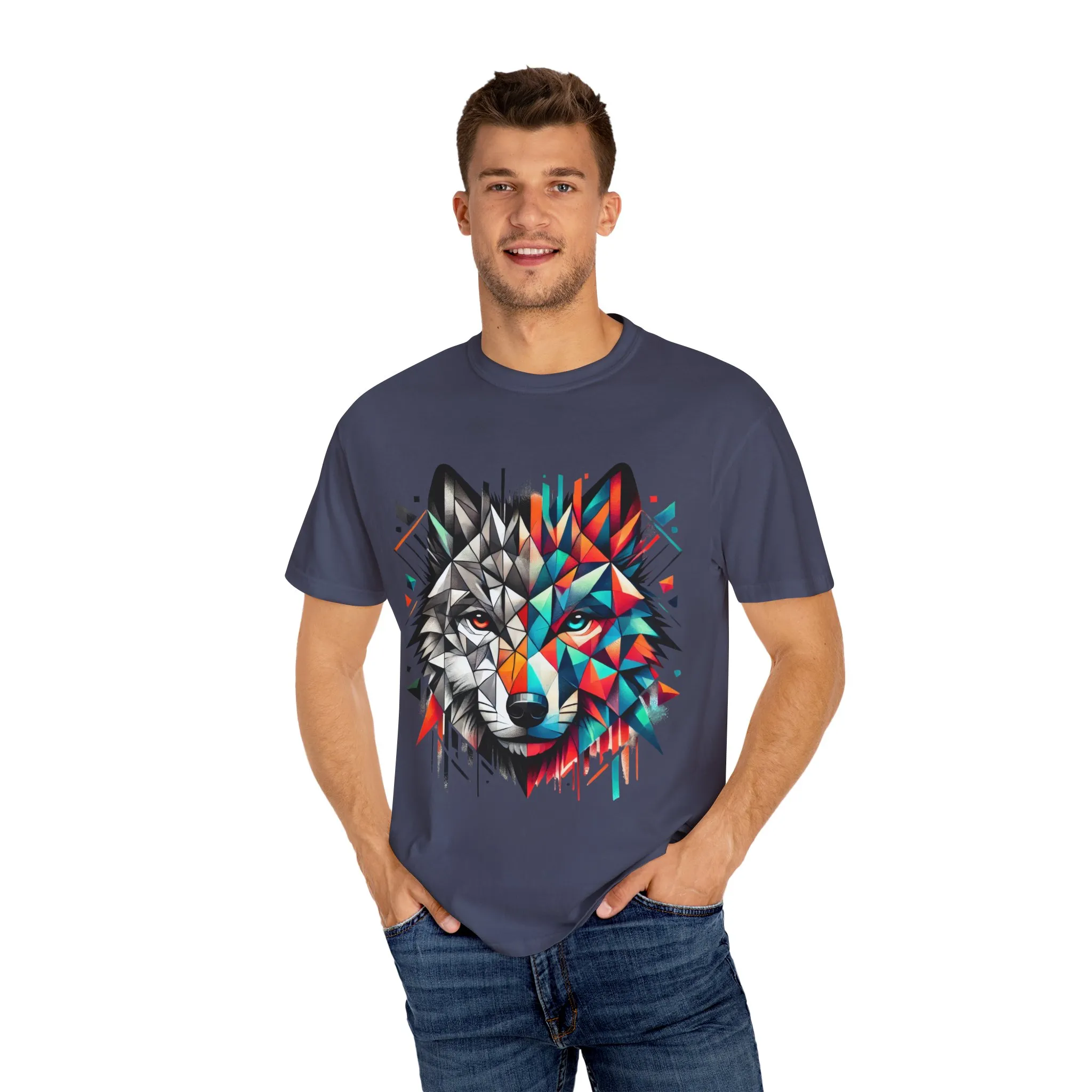 Vibrant Wolf Design Unisex Garment-Dyed T-Shirt - Colorful Art Tee