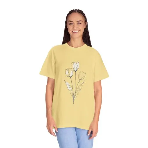 Floral Outline Unisex Garment-Dyed T-Shirt – Soft & Stylish Everyday Tee - Image 19