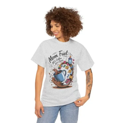 Mom Fuel Heavy Cotton Tee, Funny Coffee Lover T-Shirt, Gift for Moms, Mother's Day, Casual Wear, Pajama Top - Image 8