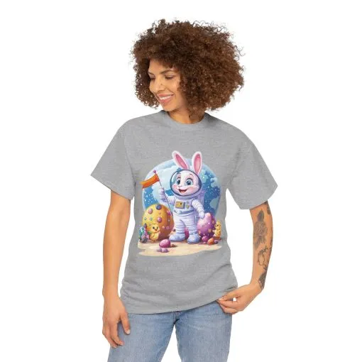 Space Bunny Unisex Heavy Cotton Tee - Cute Astronaut Design for Easter and Fun Occasions - Image 9
