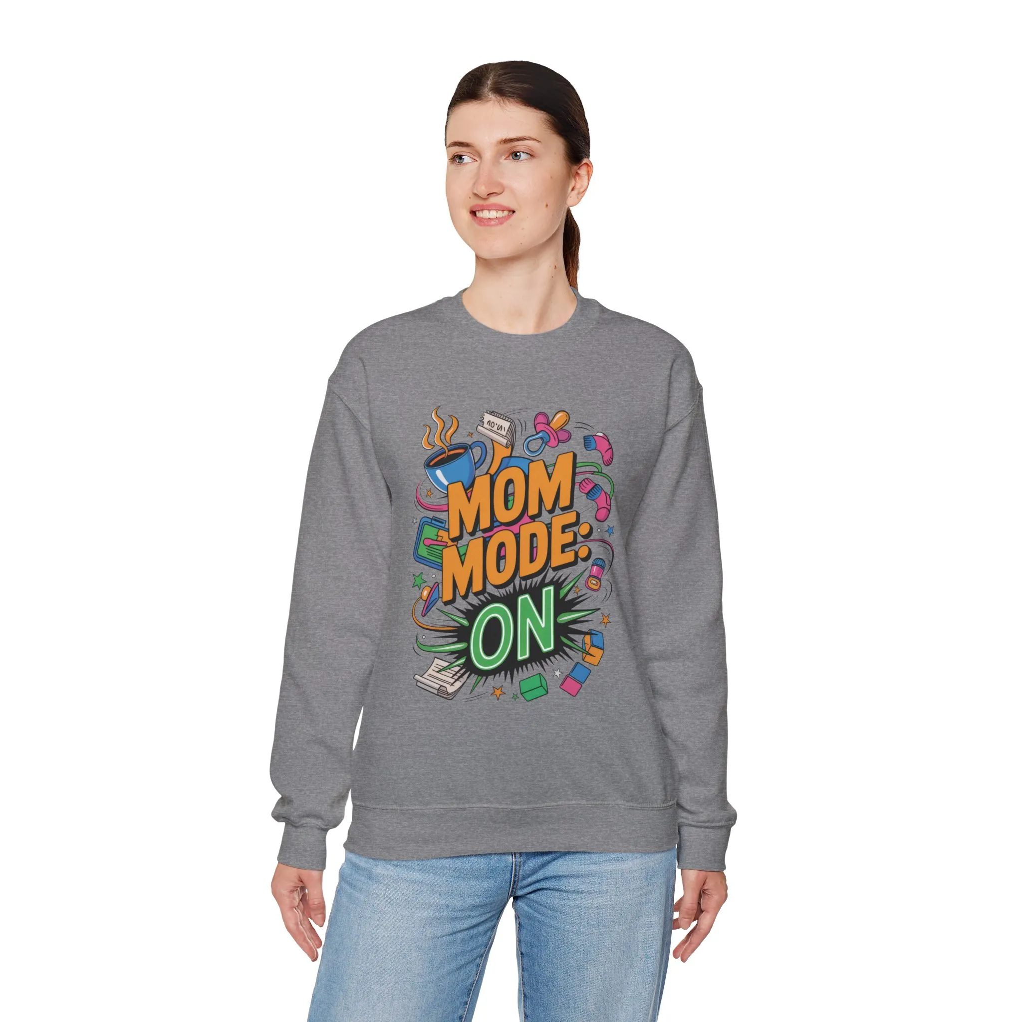 Mom Mode On Crewneck Sweatshirt, Gift for Mom, Mother's Day Humor T-Shirt, Cute Mama Life Graphic Tee, Mother's Day Gift - Image 12