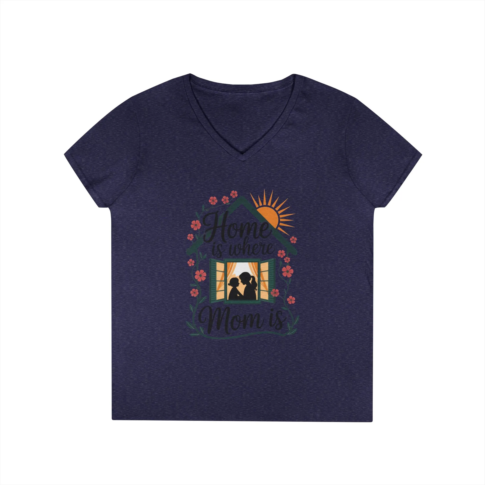 Home Is Where Mom Is V-Neck T-Shirt, Mother's Day Cotton Tee, Cute Family Gift for Mom, Sentimental Mom Shirt for Her, mother's day Gift - Image 15