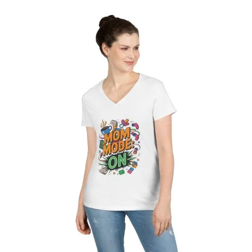 Mom Mode On Ladies V-Neck T-Shirt, Gift for Mom, Mother's Day Gift, Mother's Day Humor T-Shirt, Cute Mama Life Graphic Tee - Image 4