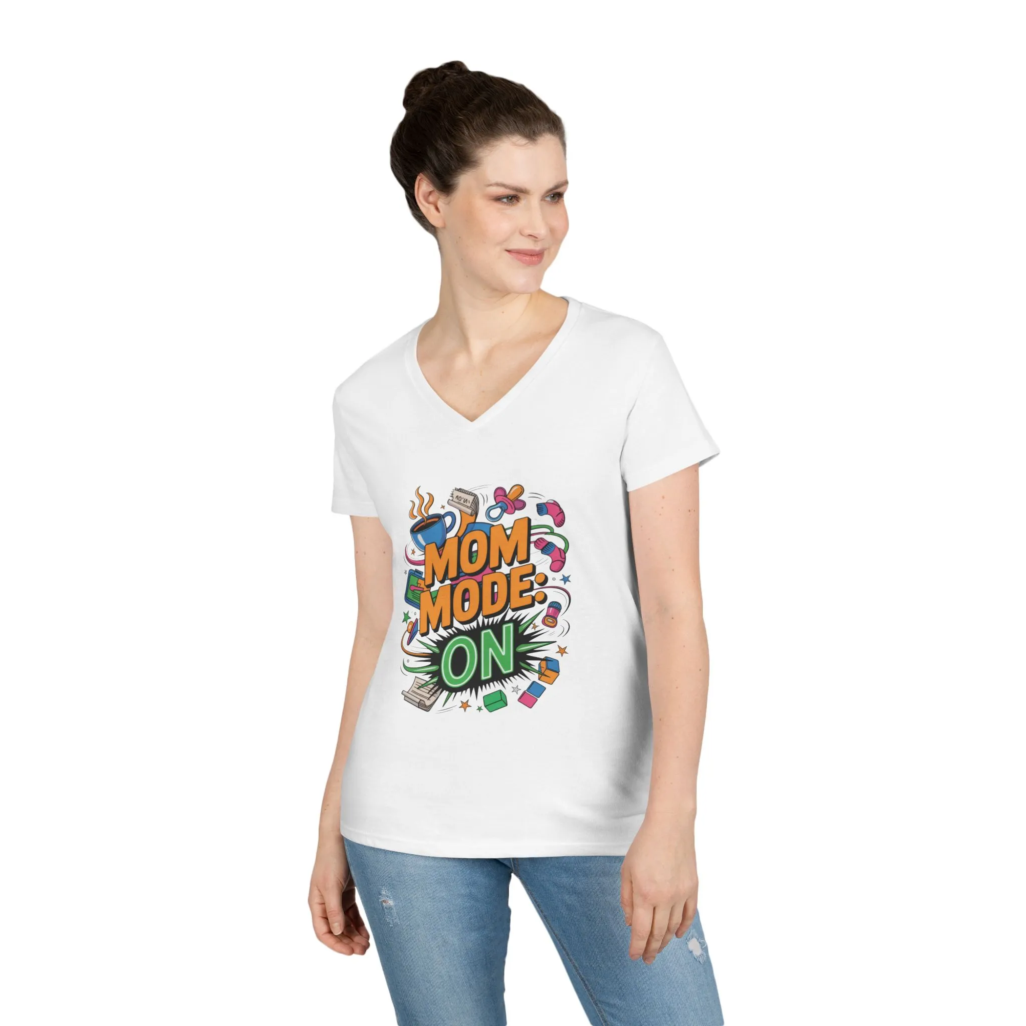 Mom Mode On Ladies V-Neck T-Shirt, Gift for Mom, Mother's Day Gift, Mother's Day Humor T-Shirt, Cute Mama Life Graphic Tee - Image 4