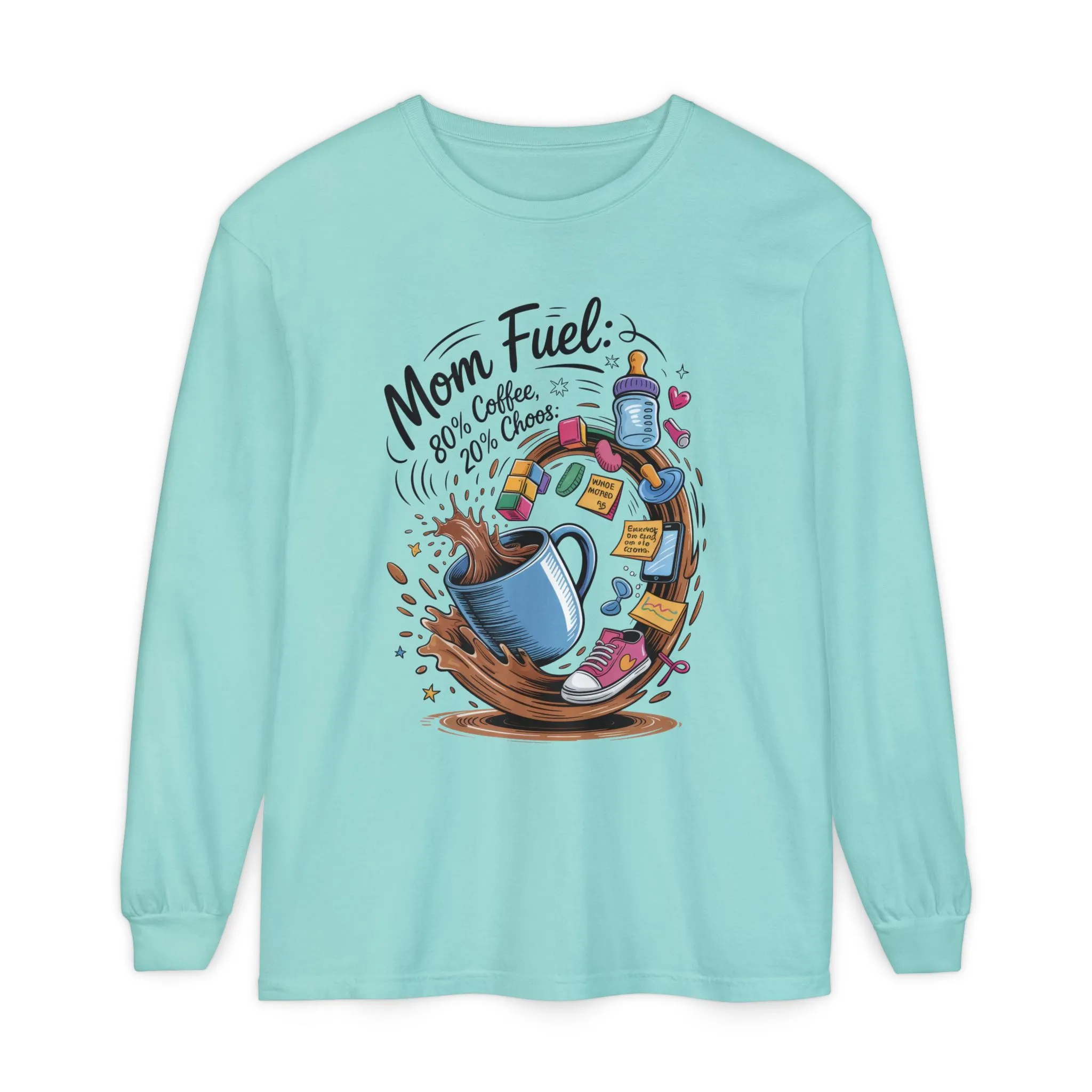 Mom Fuel Long Sleeve T-Shirt, Coffee Lovers Gift, Mother's Day Apparel, Cute Mom Shirt, Coffee Lover Mom Life Top, Coffee Lover's Tee - Image 2