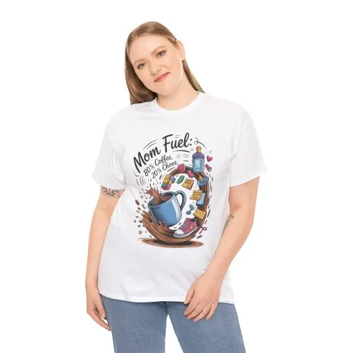 Mom Fuel Heavy Cotton Tee, Funny Coffee Lover T-Shirt, Gift for Moms, Mother's Day, Casual Wear, Pajama Top - Image 5