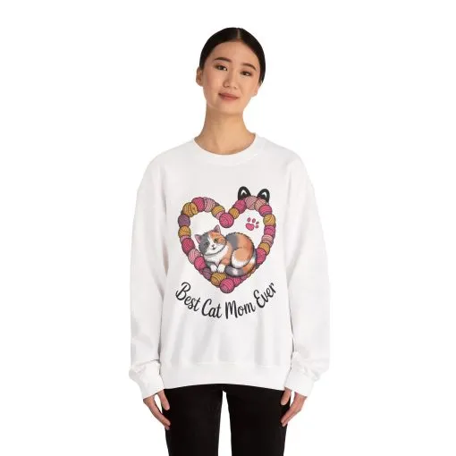 Best Cat Mom Ever Sweatshirt, Cozy Cat Lover Gift, Mother's Day Apparel, Pet Owner Sweatshirt, Cute Gift for Cat Moms, Yarn Themed - Image 2