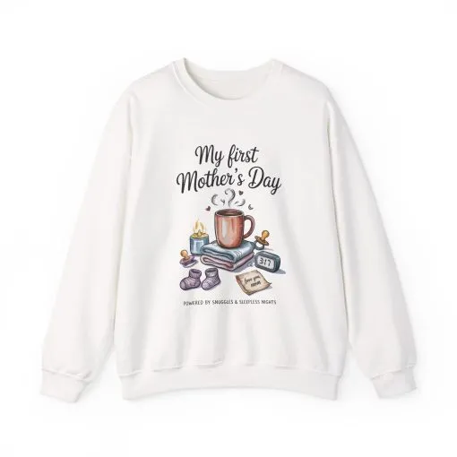 My First Mother's Day Sweatshirt, Cozy Crewneck for Moms, Gift for New Mothers, Baby Shower Tee, Snuggles & Sleepless Nights - Image 2