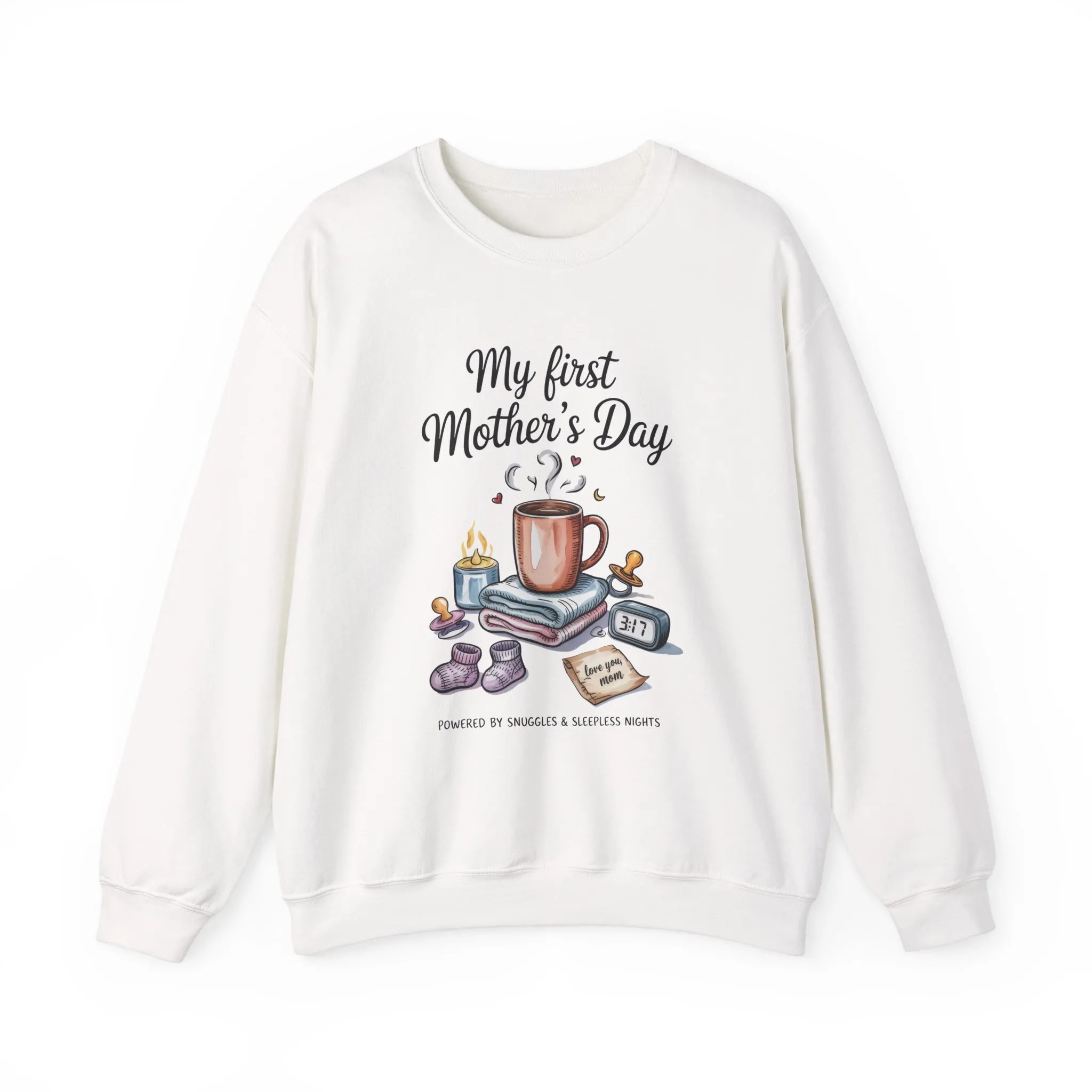 My First Mother's Day Sweatshirt, Cozy Crewneck for Moms, Gift for New Mothers, Baby Shower Tee, Snuggles & Sleepless Nights - Image 2