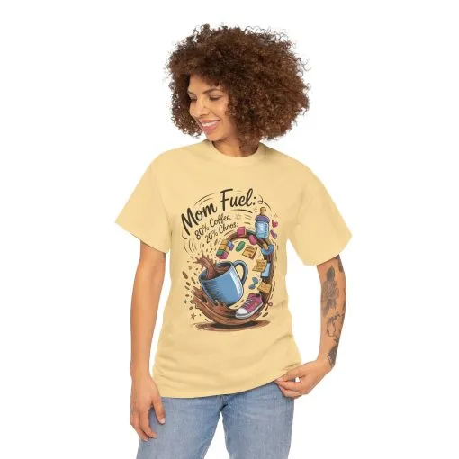 Mom Fuel Heavy Cotton Tee, Funny Coffee Lover T-Shirt, Gift for Moms, Mother's Day, Casual Wear, Pajama Top - Image 14