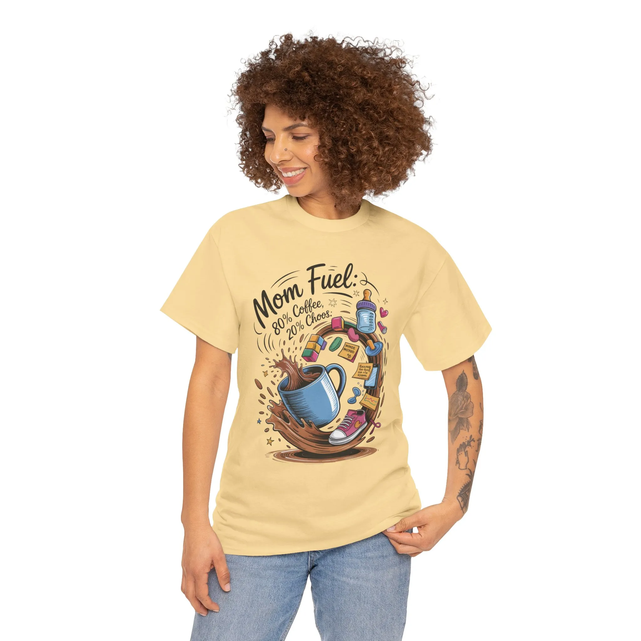 Mom Fuel Heavy Cotton Tee, Funny Coffee Lover T-Shirt, Gift for Moms, Mother's Day, Casual Wear, Pajama Top - Image 14