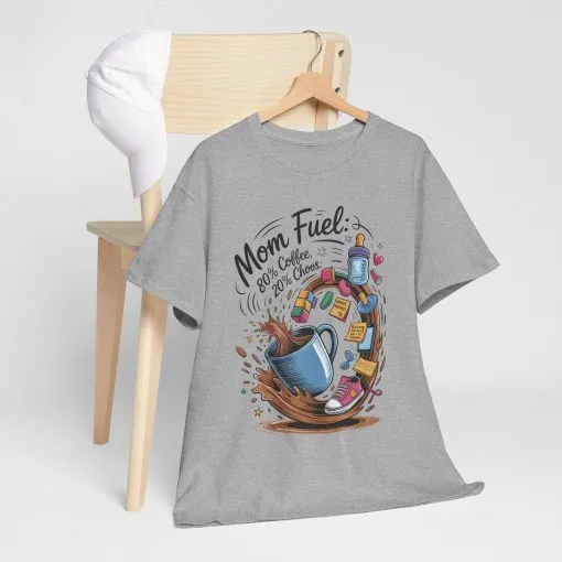 Mom Fuel Heavy Cotton Tee, Funny Coffee Lover T-Shirt, Gift for Moms, Mother's Day, Casual Wear, Pajama Top - Image 16