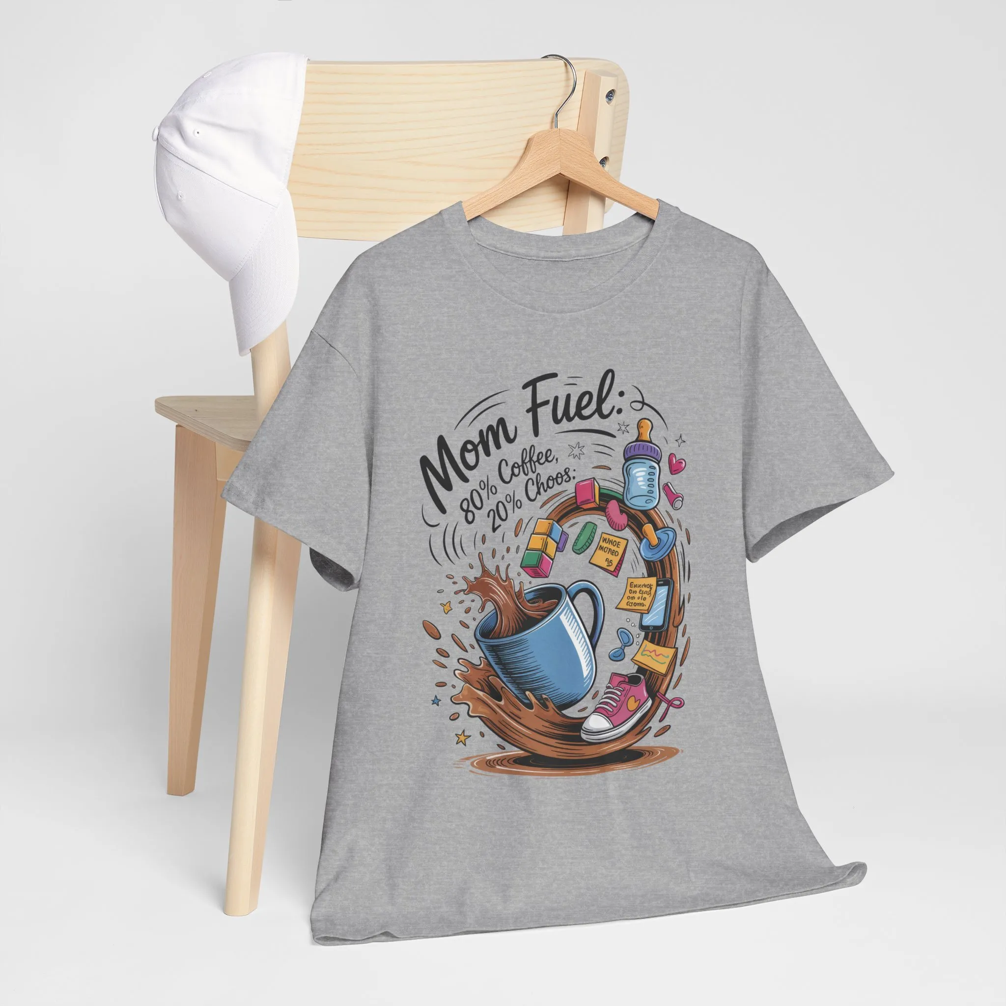 Mom Fuel Heavy Cotton Tee, Funny Coffee Lover T-Shirt, Gift for Moms, Mother's Day, Casual Wear, Pajama Top - Image 16