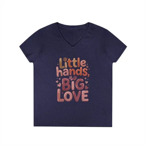 Ladies' V-Neck T-Shirt,Little Hands, Big Love, Perfect for Moms, Gifts, Family Events, Baby Showers, Everyday Wear, Cute Tee, mother's day - Image 13