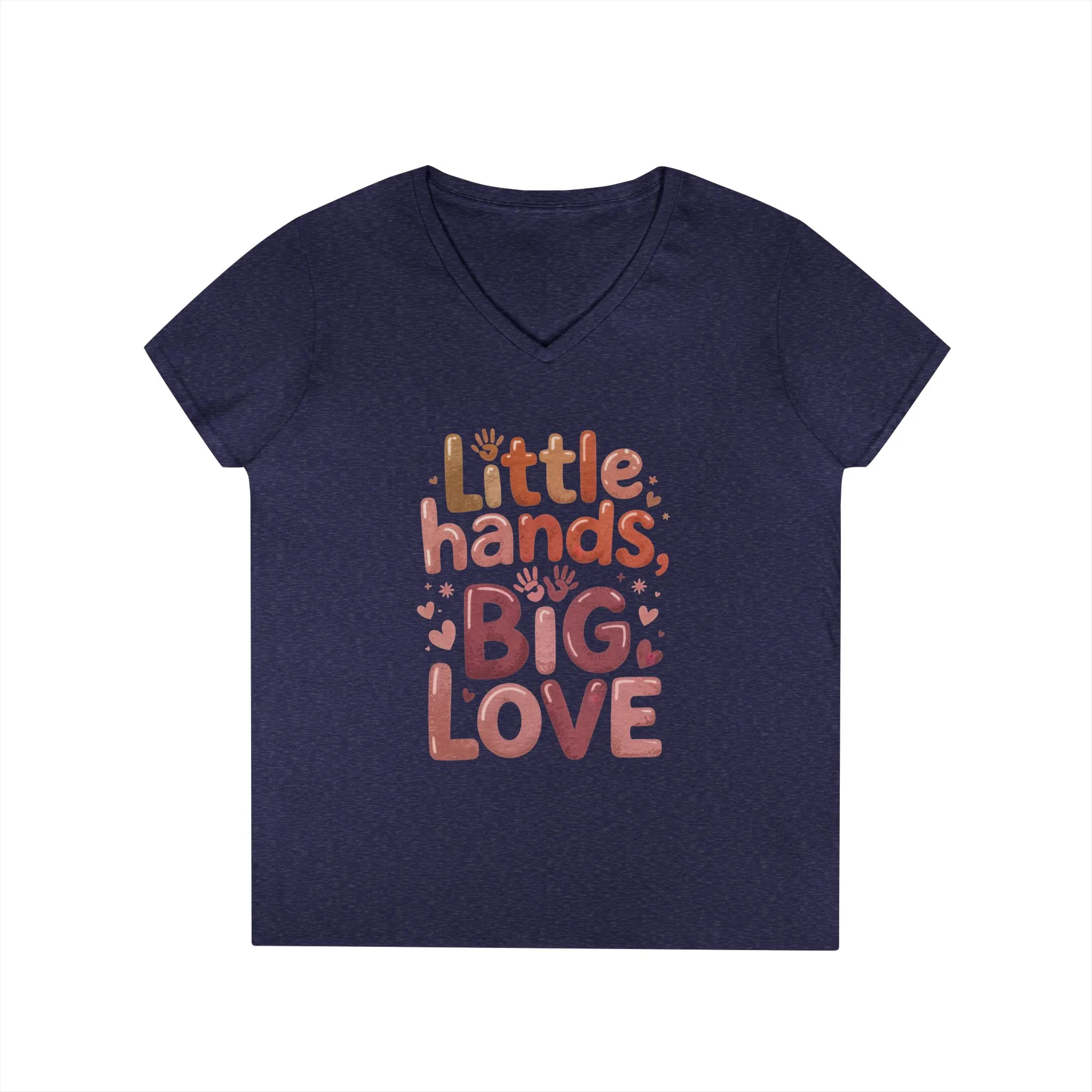 Ladies' V-Neck T-Shirt,Little Hands, Big Love, Perfect for Moms, Gifts, Family Events, Baby Showers, Everyday Wear, Cute Tee, mother's day - Image 13