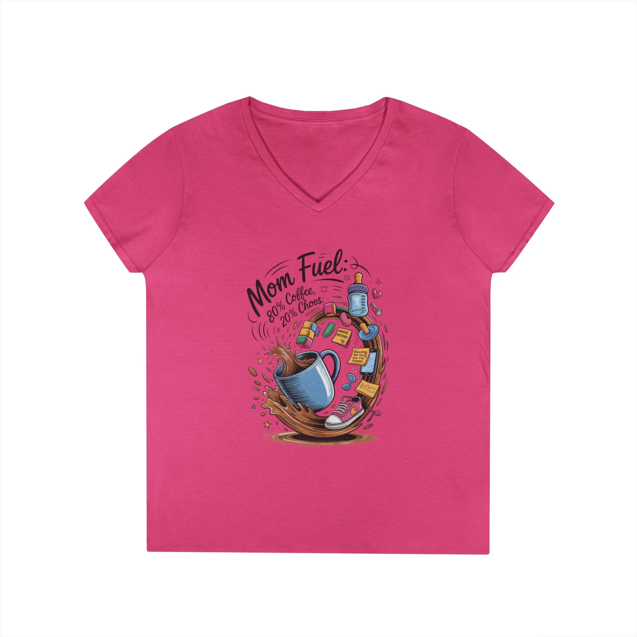 Mom Fuel V-Neck T-Shirt, Funny Coffee Lover V-Neck T-Shirt, Gift for Moms, Mother's Day, Casual Wear, Pajama Top - Image 15