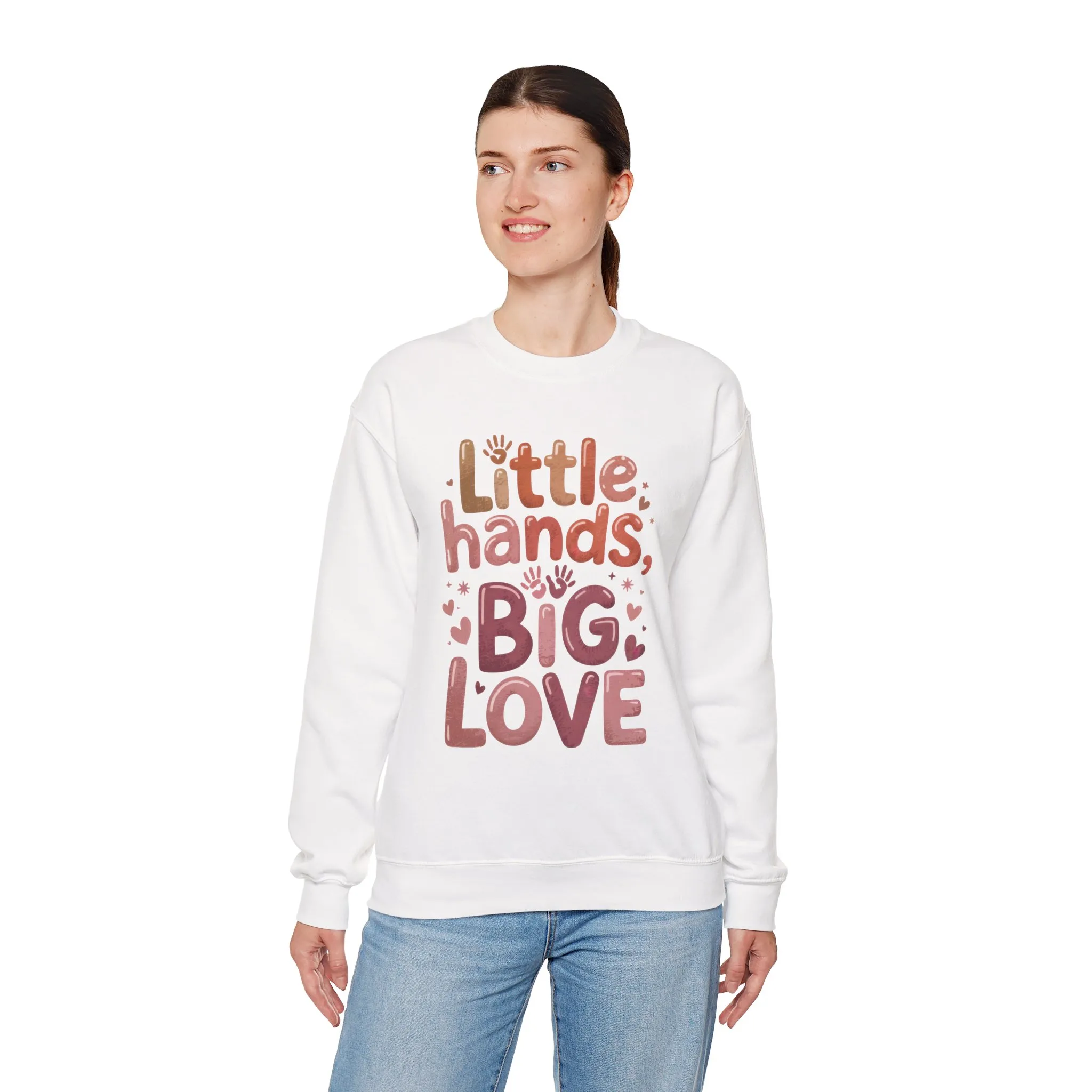 Little Hands, Big Love Crewneck Sweatshirt, Perfect for Moms Gifts, Family Events, Baby Showers, Everyday Wear, Cute Tee, mother's day Gift - Image 4