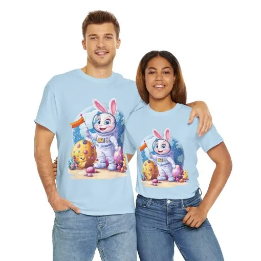 Space Bunny Unisex Heavy Cotton Tee - Cute Astronaut Design for Easter and Fun Occasions - Image 16