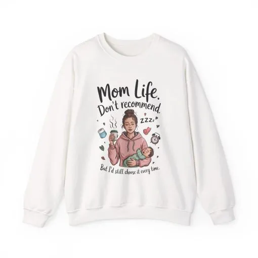 Mom Life Crewneck Sweatshirt, New Mom Gift, Cozy Everyday Wear, Funny Parent Apparel, Tired Mama Humor Tee - Image 2