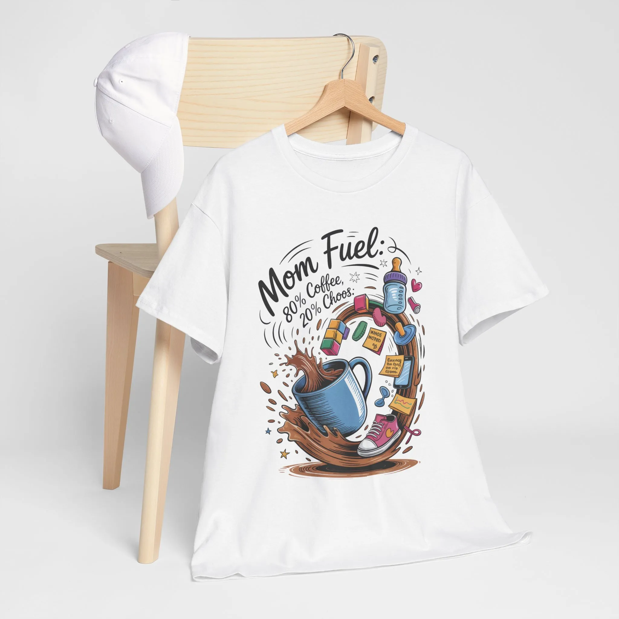 Mom Fuel Heavy Cotton Tee, Funny Coffee Lover T-Shirt, Gift for Moms, Mother's Day, Casual Wear, Pajama Top - Image 4